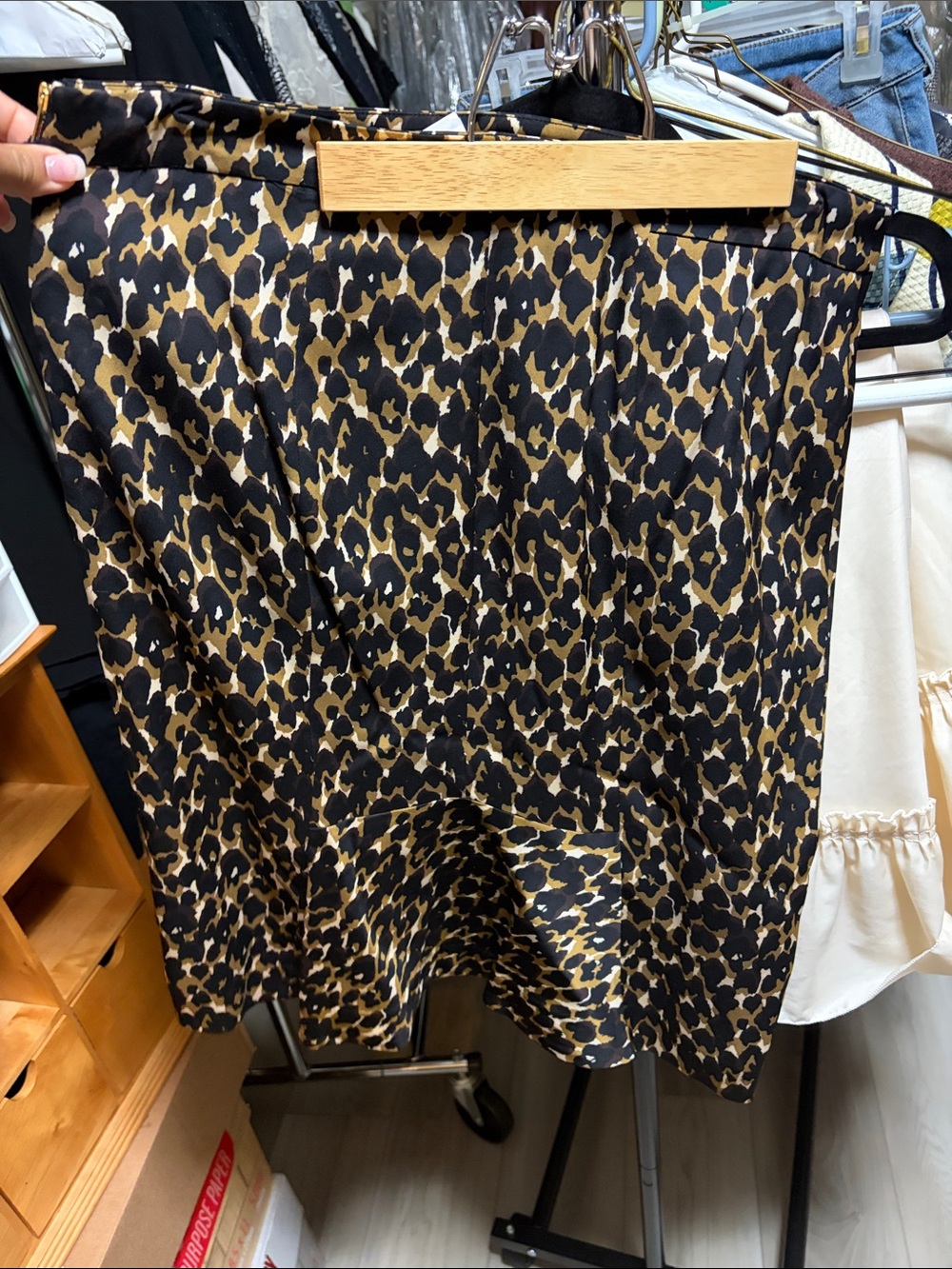 Leopard Print Satin Midi Skirt - Black & Brown